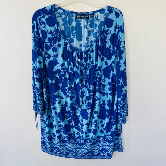 Susan Graver Líquid Knit Size 1X RUNS BIG Babydoll long top blue - Picture 12 of 12